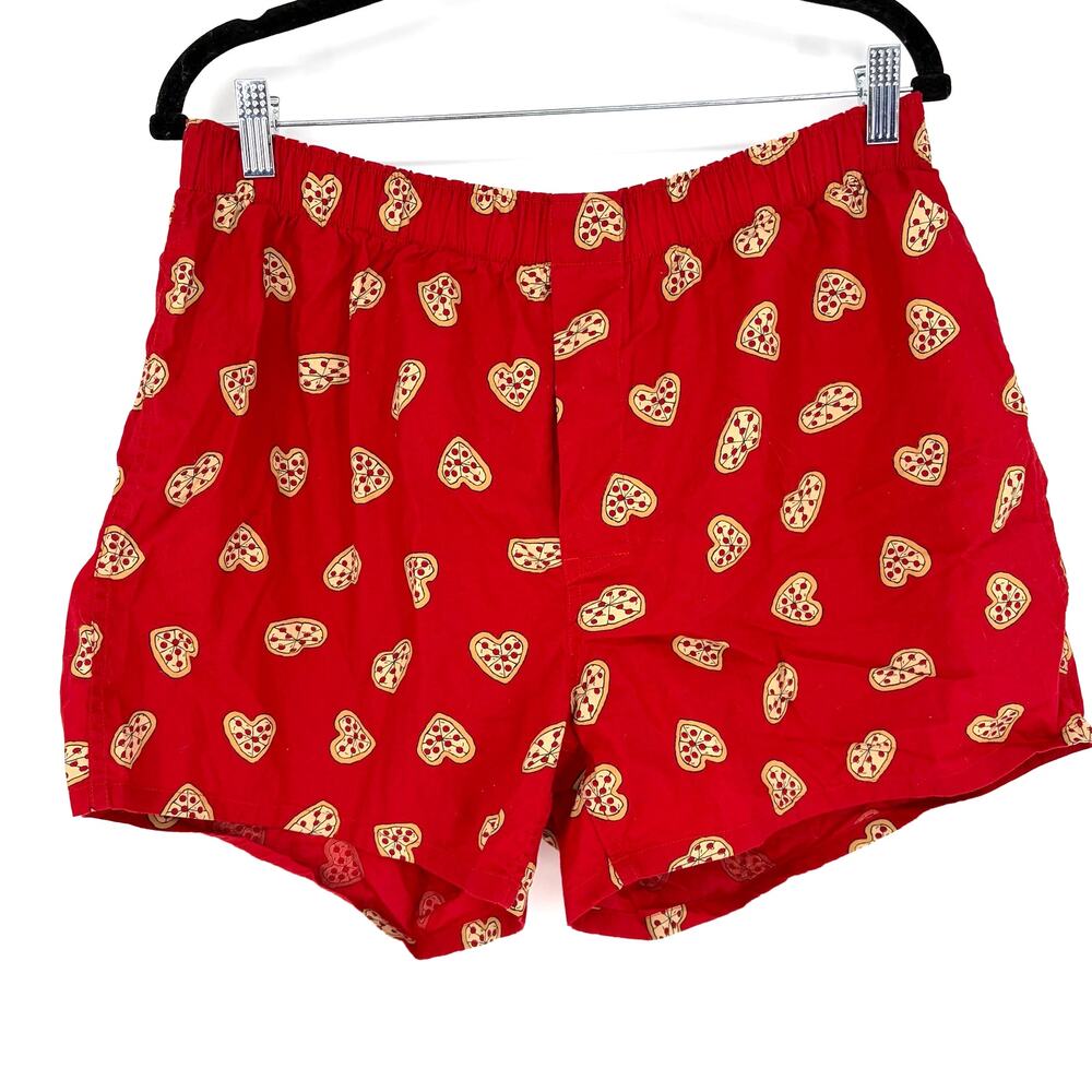 J.Crew Men's Pizza Heart Print Boxers Red Cotton Lounge Sleep Shorts Large